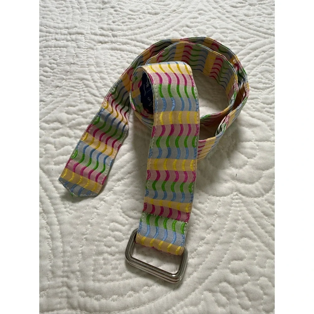 J. McLaughlin D-Ring Belt‎ Womens Small Multicolor Woven Wavy Stripe Made in USA